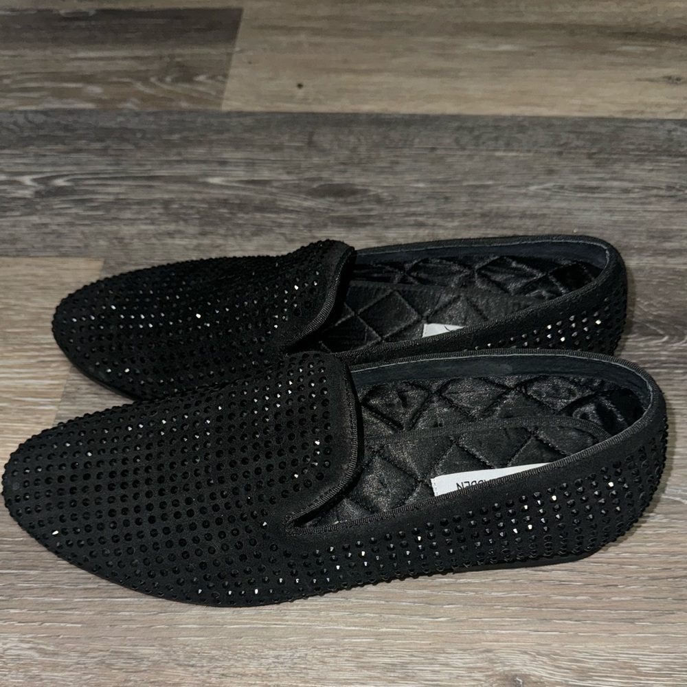 Men’s Steve Madden Rhinestoned Black Cavierr Slip-On Loafers - Size 10.5